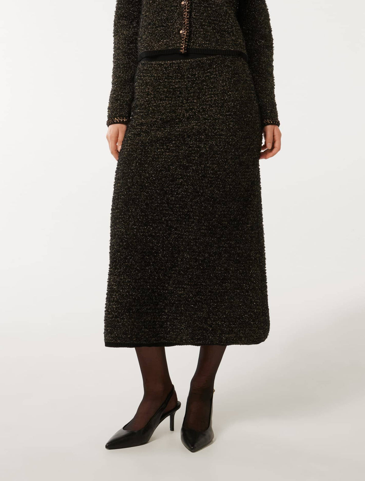 Anais Tweed Co-ord Midi Skirt Black & Gold