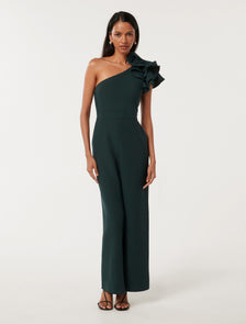 Celeste Petite Ruffle Jumpsuit Green