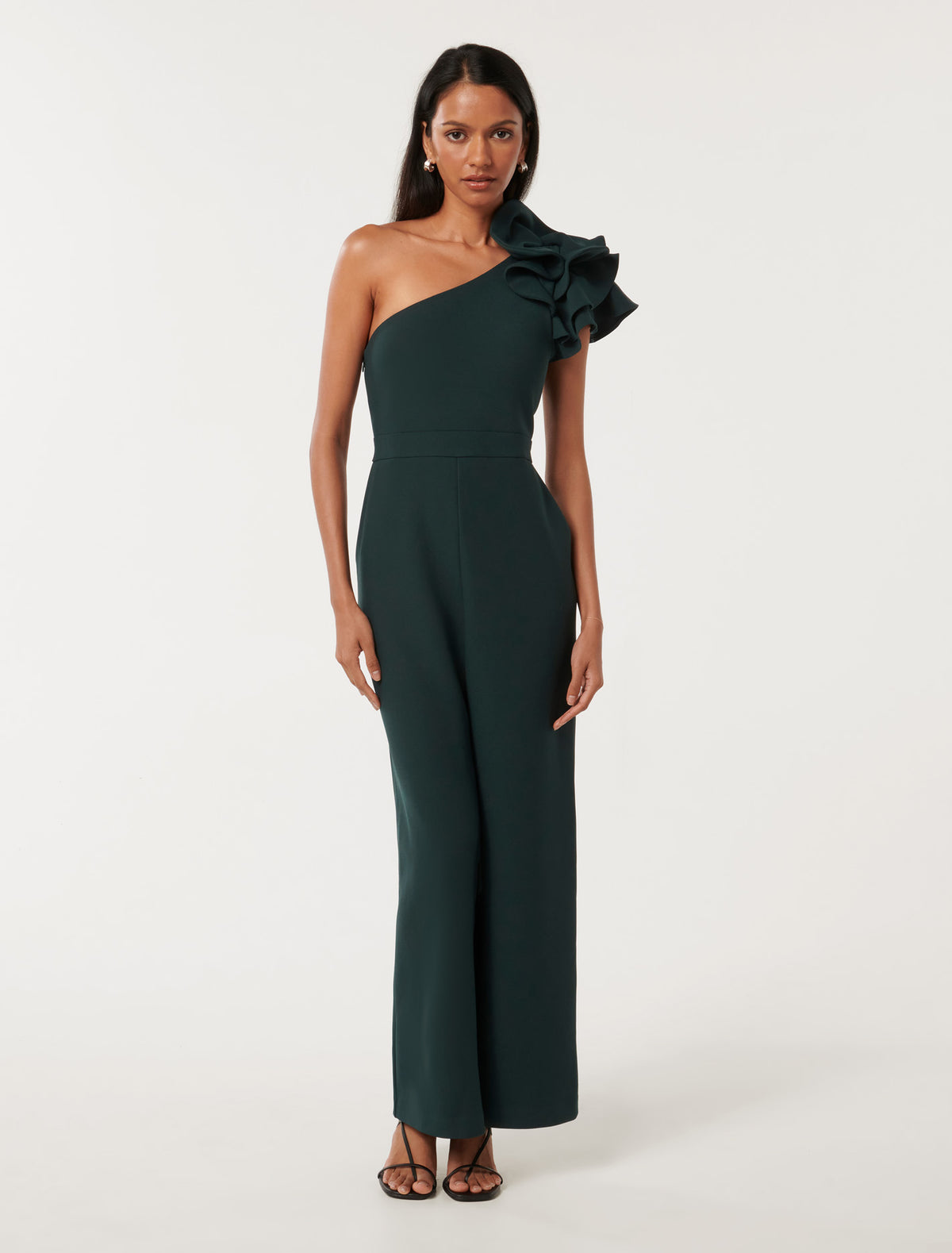 Celeste Petite Ruffle Jumpsuit Green