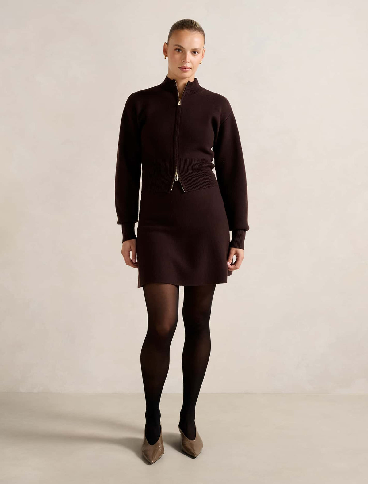 Tia Zip Co Ord Cardigan Chocolate