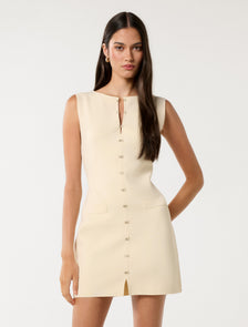 Mimi Hook and Eye Detail Mini Dress Double Cream