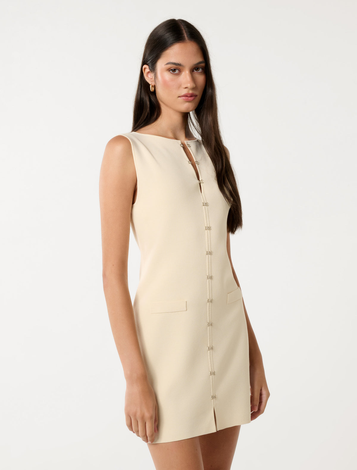 Mimi Hook and Eye Detail Mini Dress Double Cream