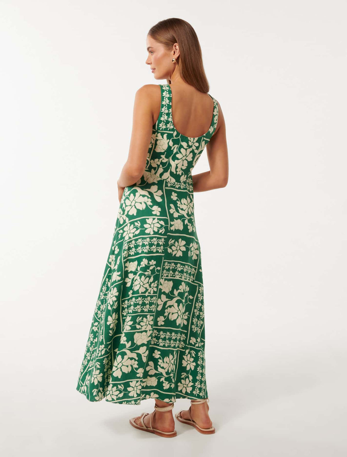 Tori Square-Neck Linen Midi Dress Lola Stencil