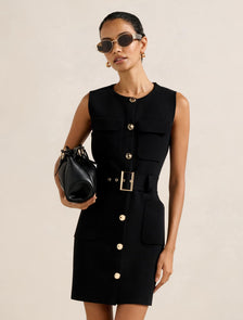 Parker Petite Luxe Utility Mini Dress Black