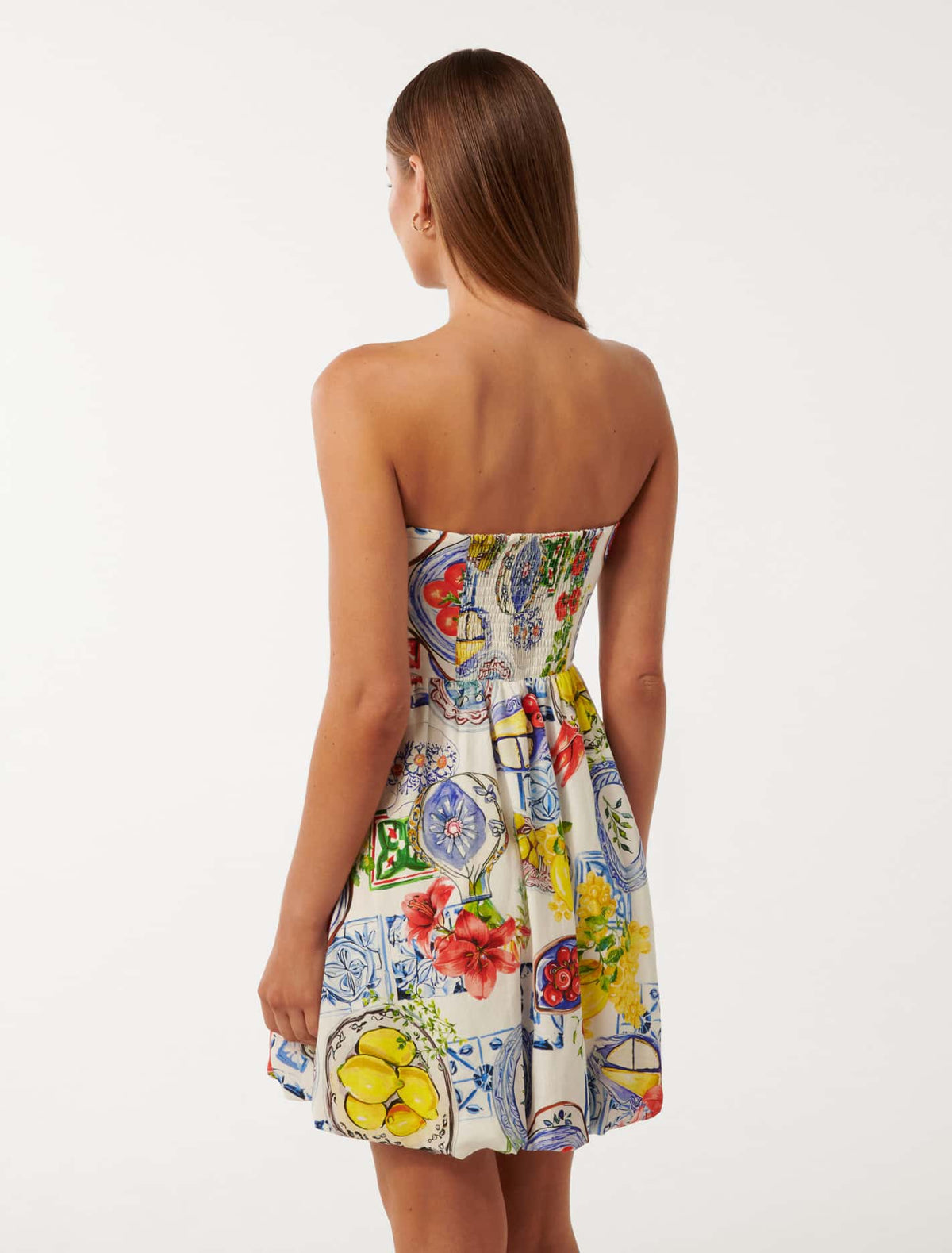 Phoebe Strapless Bubble-Hem Mini Dress Sorrento Tile