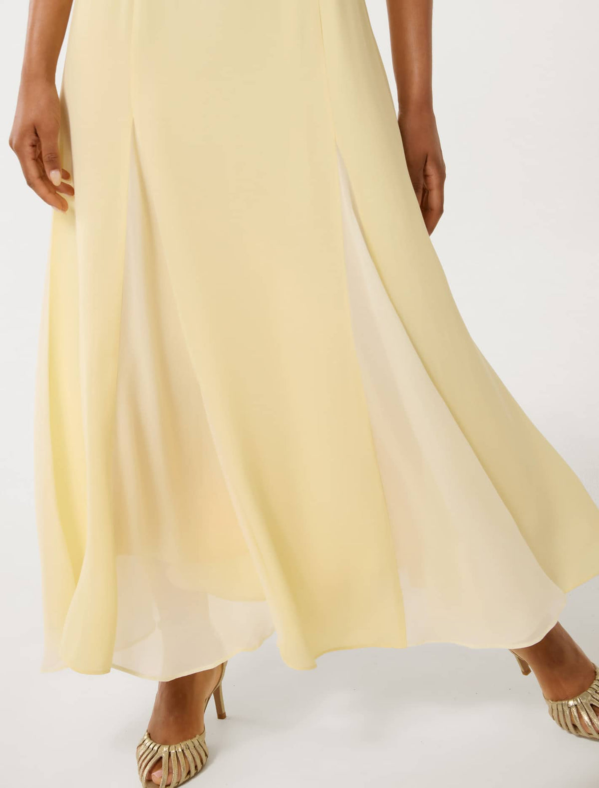 Dahlia Contrast Godet Maxi Dress Spring Daffodil/Cream