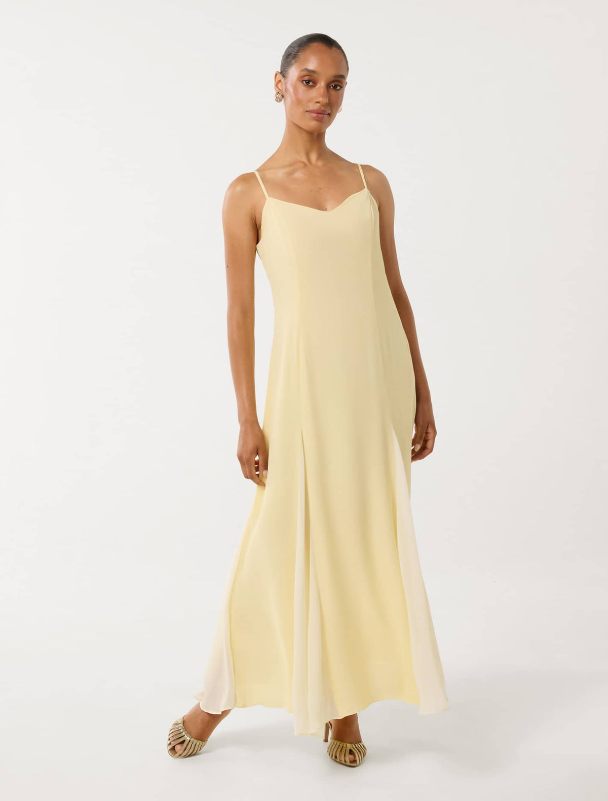 Dahlia Contrast Godet Maxi Dress Spring Daffodil/Cream