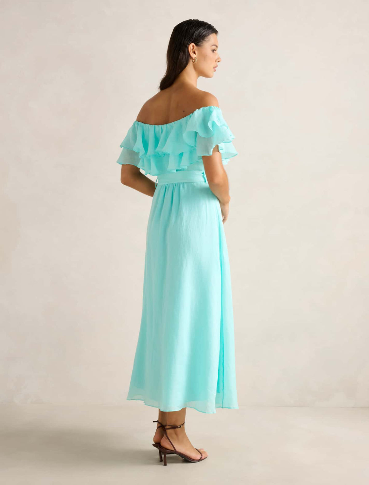 Jemima Ruffle Midi Dress Aqua Splash