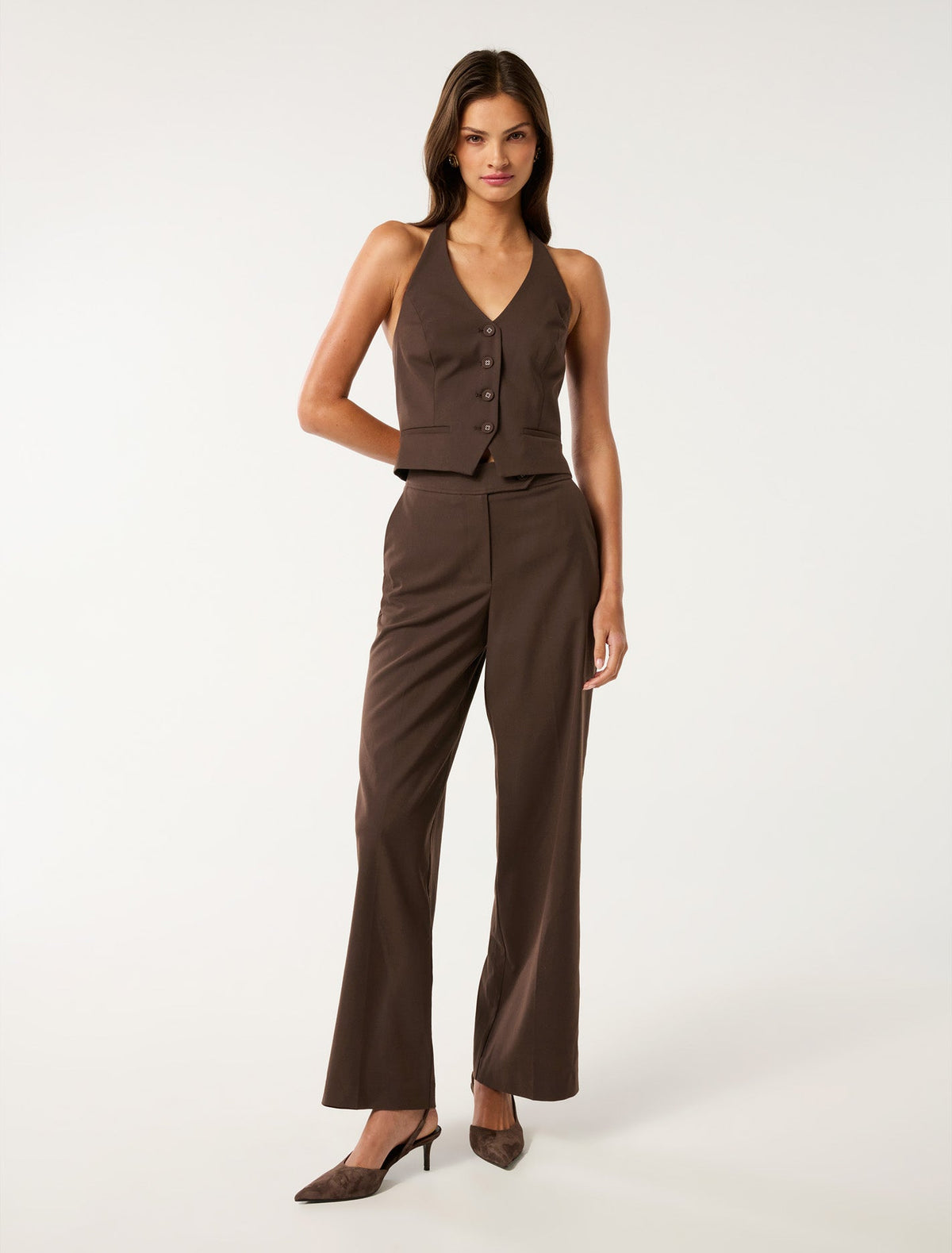 Tyla Cropped Vest Chocolate Set