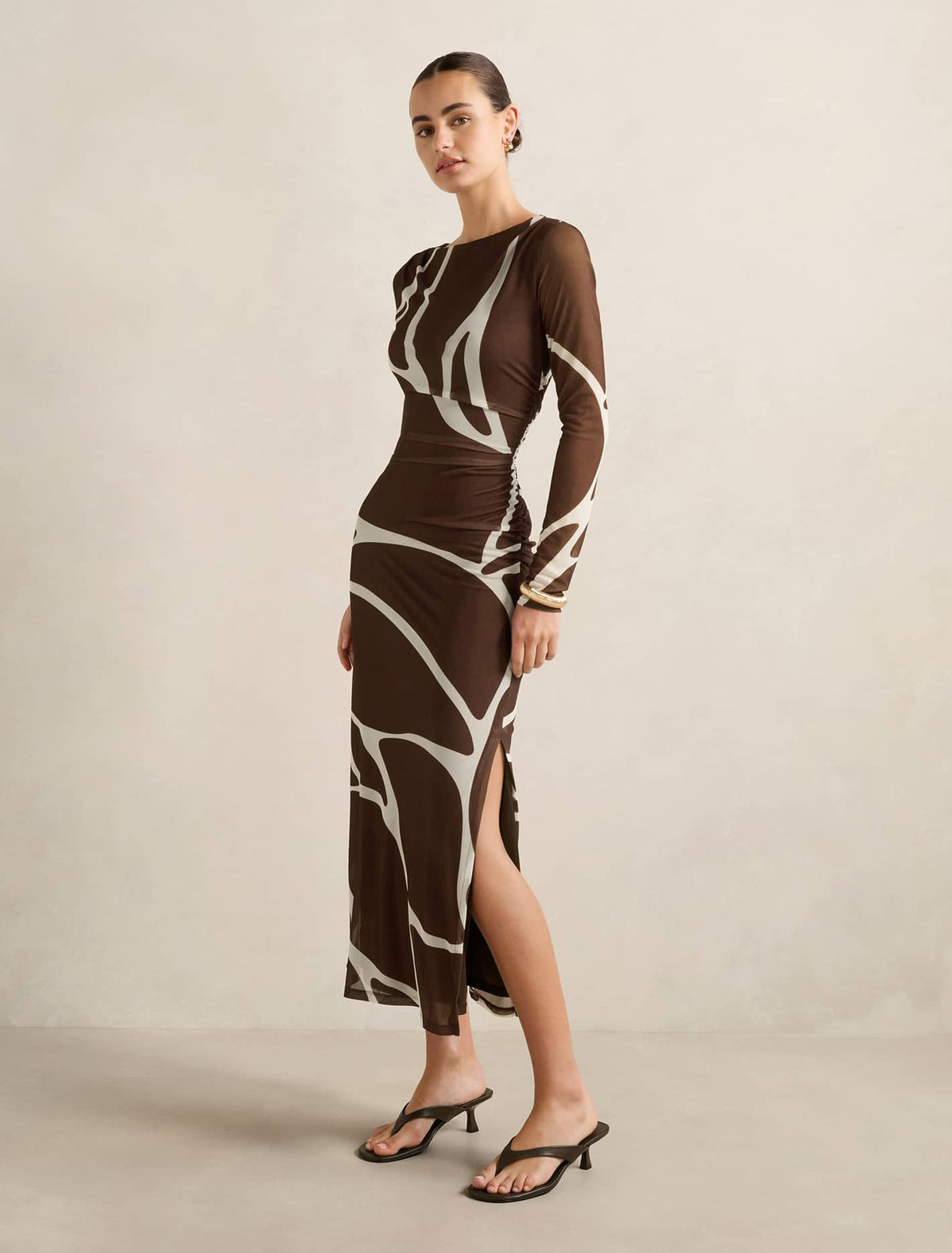 Alannah Mesh Long Sleeve Midi Dress Dark Sabine