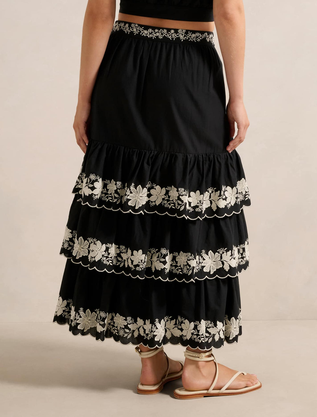 Blaire Embroidery Maxi Skirt Black Vera Co-ord