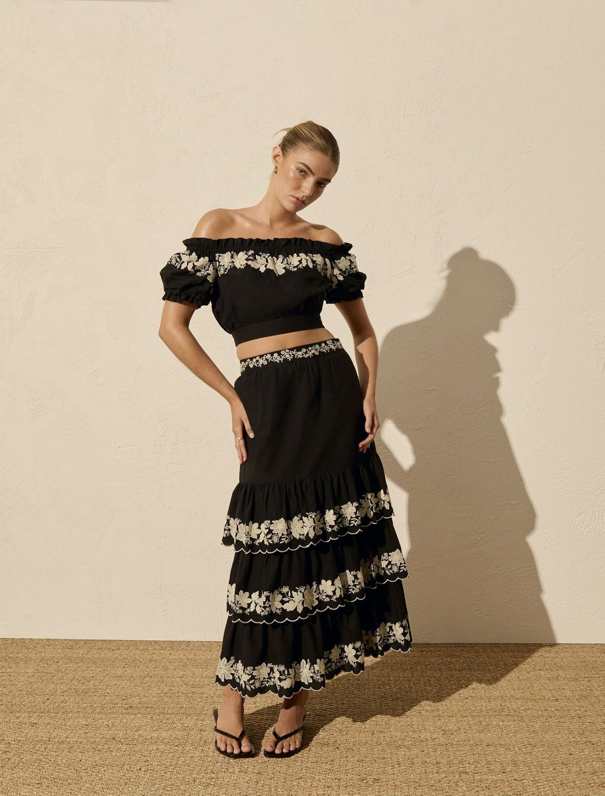 Blaire Embroidery Maxi Skirt Black Vera Co-ord