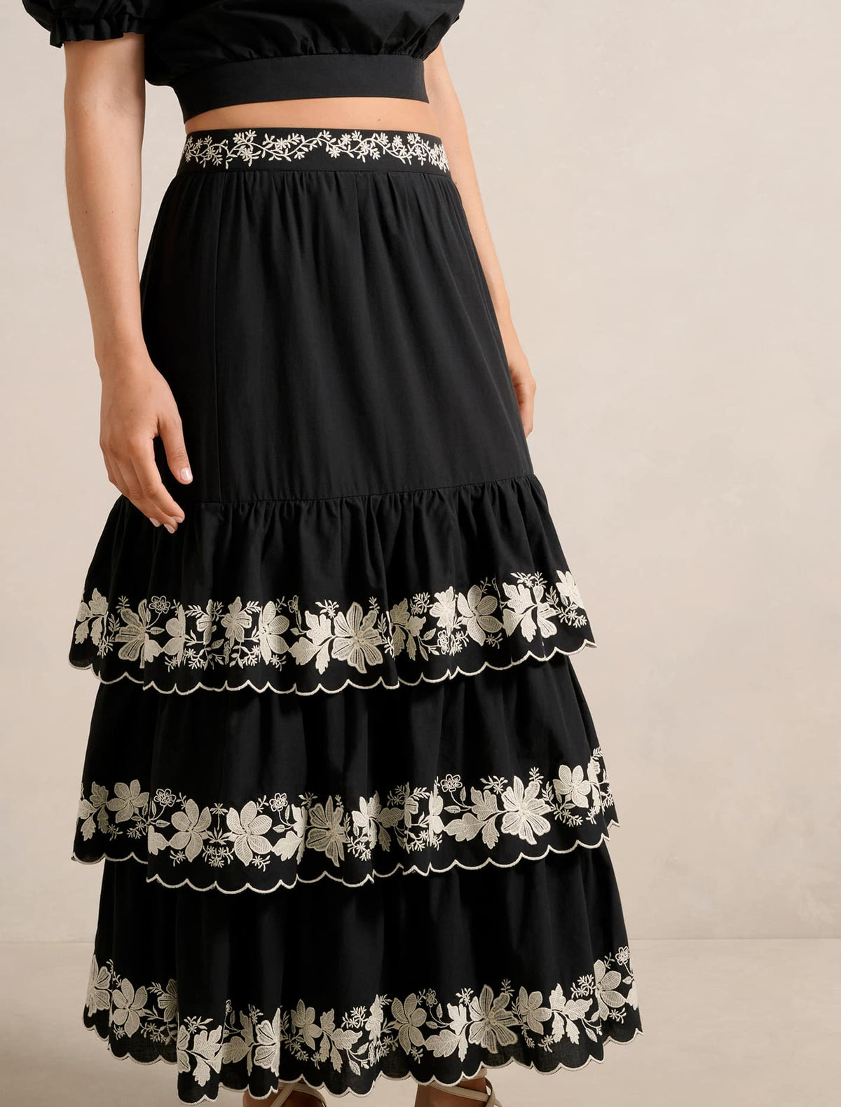 Blaire Embroidery Maxi Skirt Black Vera Co-ord