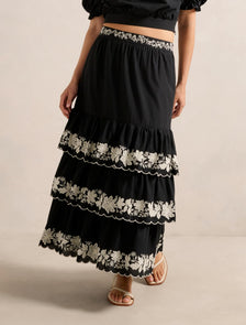 Blaire Embroidery Maxi Skirt Black Vera Co-ord