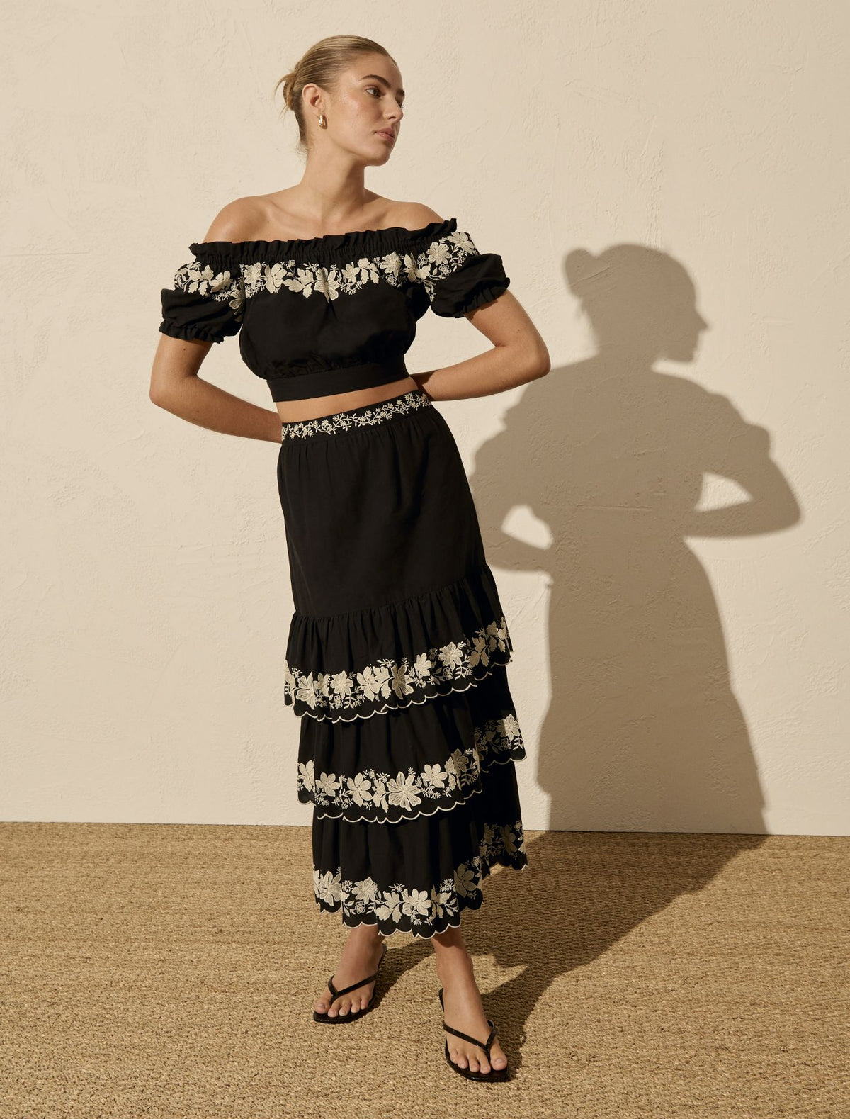 Blaire Embroidery Top Black Vera Co-ord