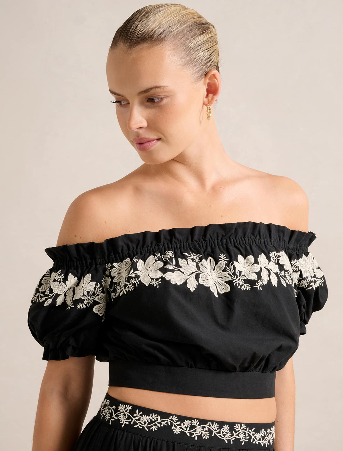 Blaire Embroidery Top Black Vera Co-ord