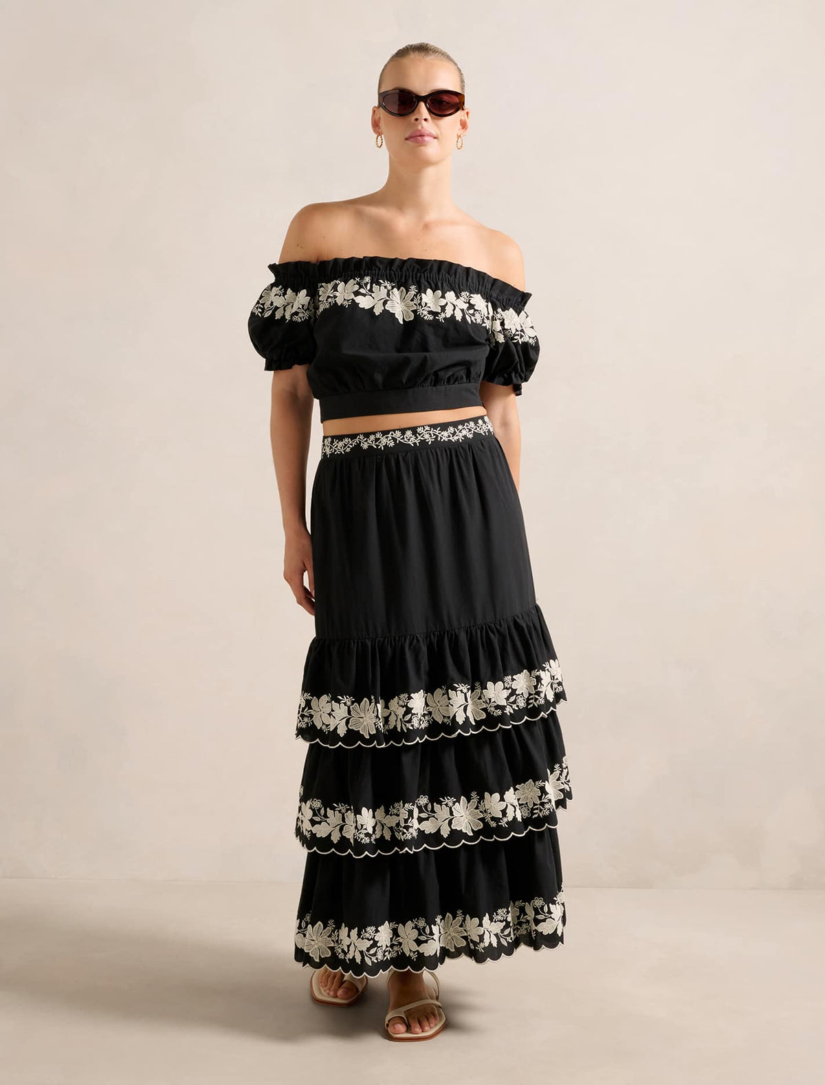 Blaire Embroidery Top Black Vera Co-ord