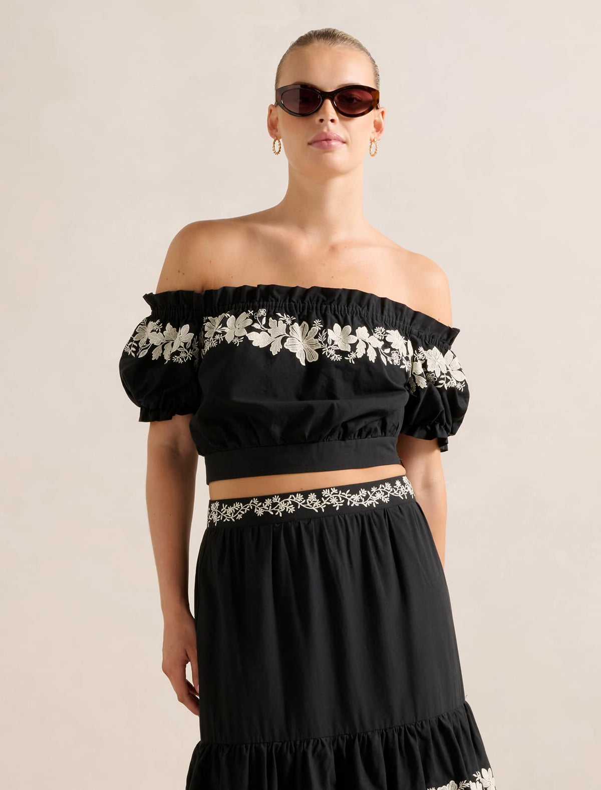 Blaire Embroidery Top Black Vera Co-ord