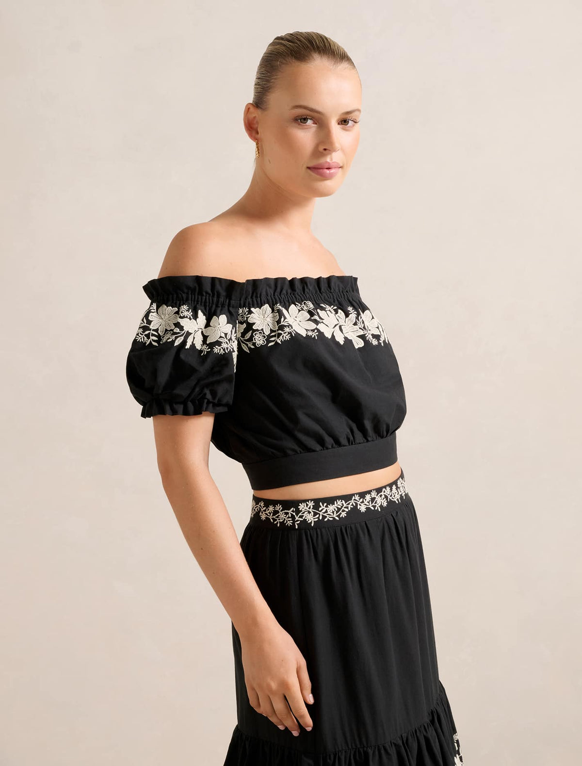 Blaire Embroidery Top Black Vera Co-ord