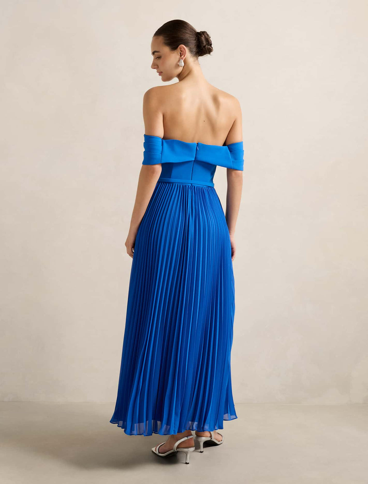 Louise Off-Shoulder Pleat Midi Dress Cobalt Blue