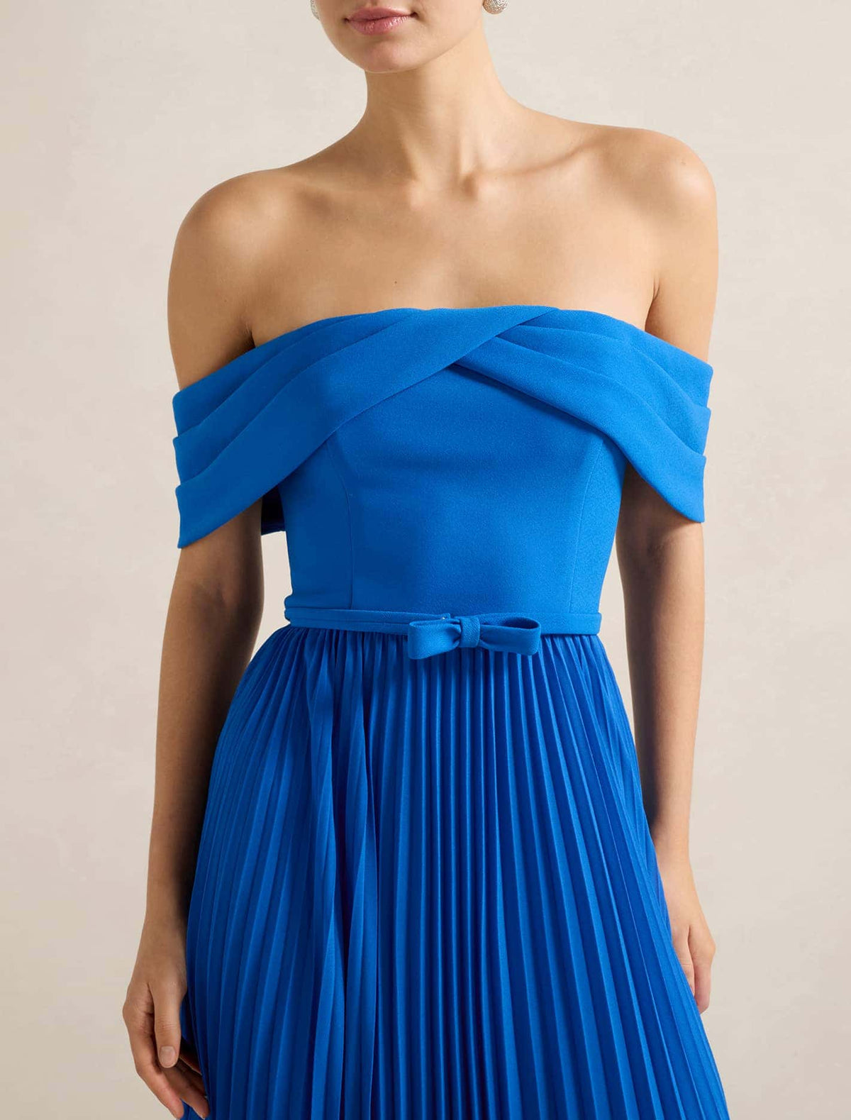 Louise Off-Shoulder Pleat Midi Dress Cobalt Blue