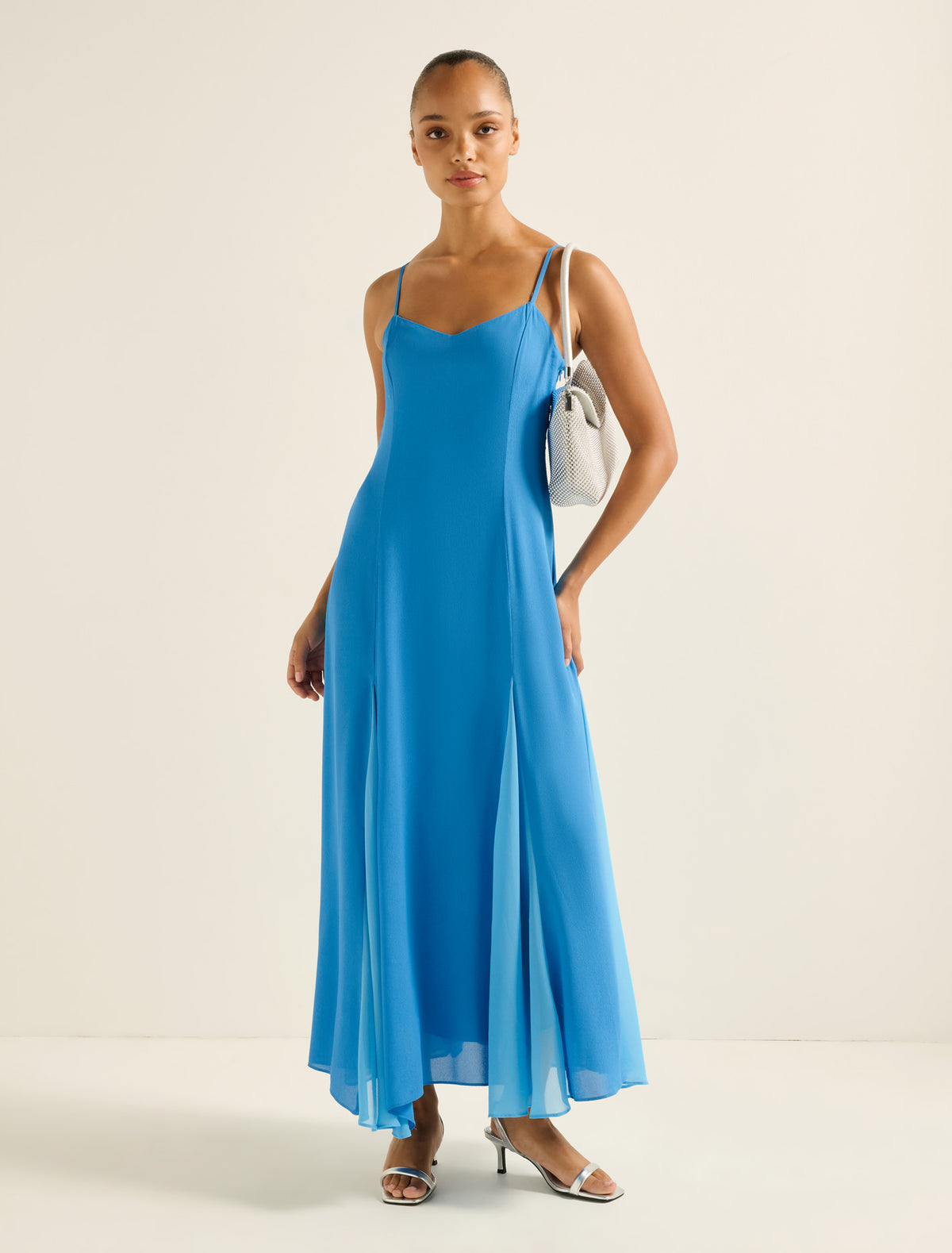 Dahlia Contrast Godet Maxi Dress Cornflower