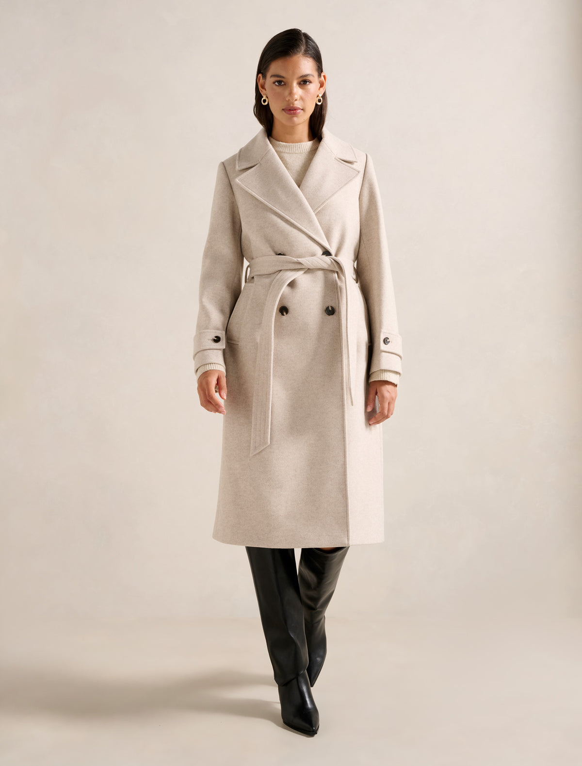 Cara Double Breasted Wrap Coat Mink Marle