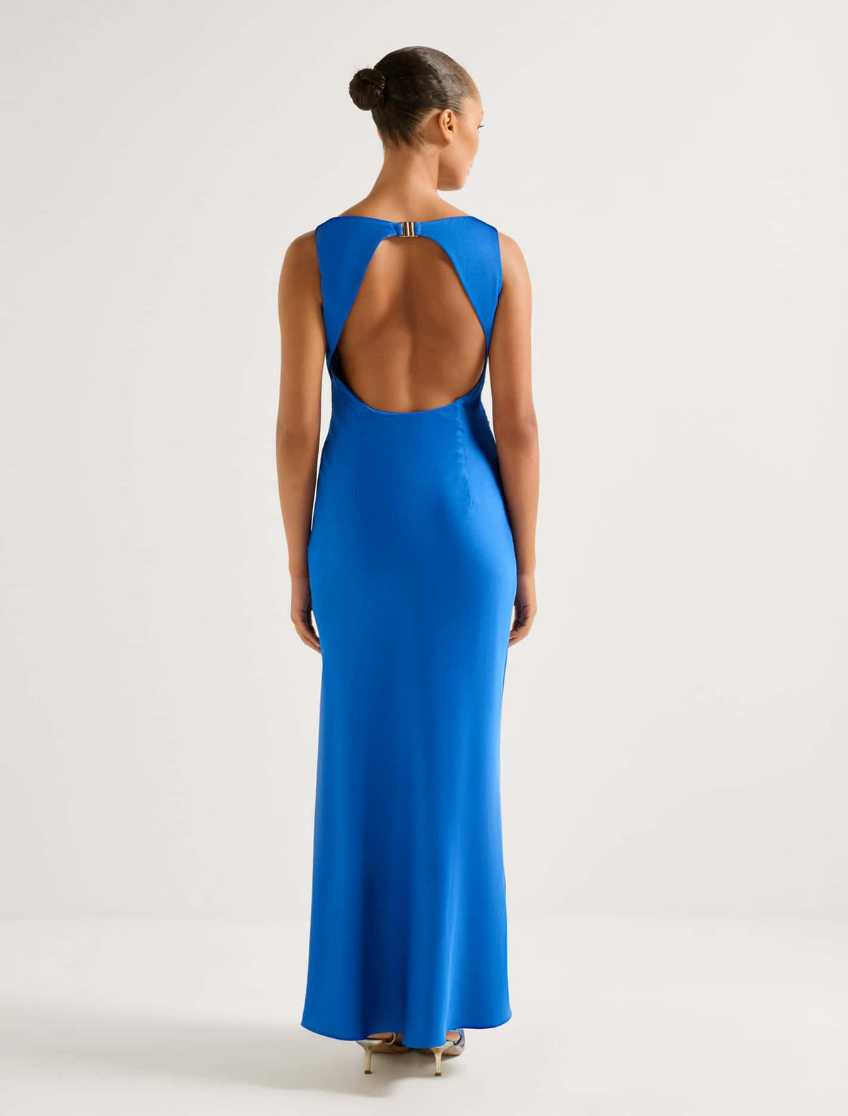 Parker Open-Back Satin Midi Dress Vivid Azure
