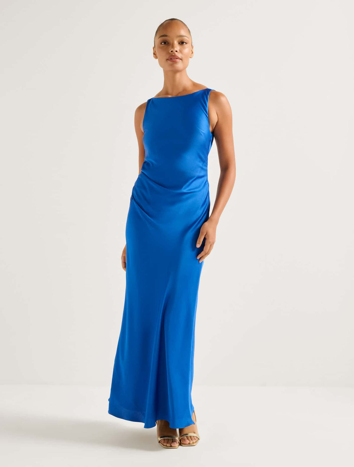 Parker Open-Back Satin Midi Dress Vivid Azure