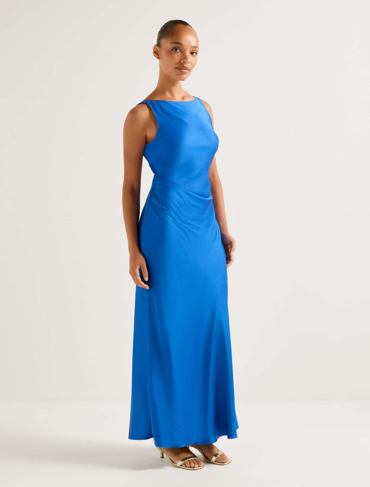 Parker Open-Back Satin Midi Dress Vivid Azure