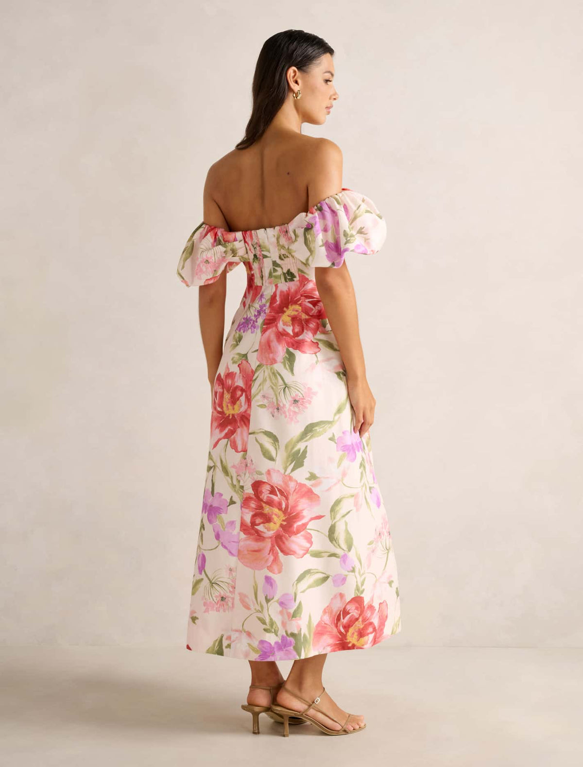 Janie Off-Shoulder Midi Dress Pink Lyell Floral