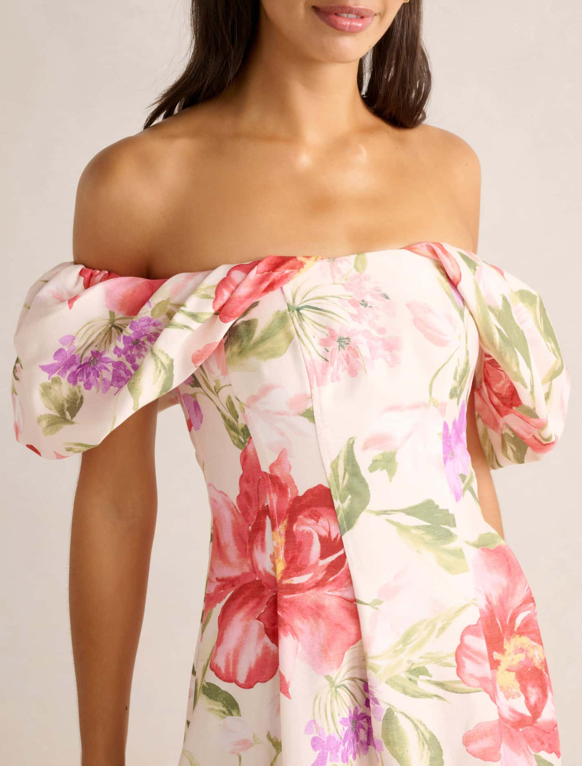 Janie Off-Shoulder Midi Dress Pink Lyell Floral