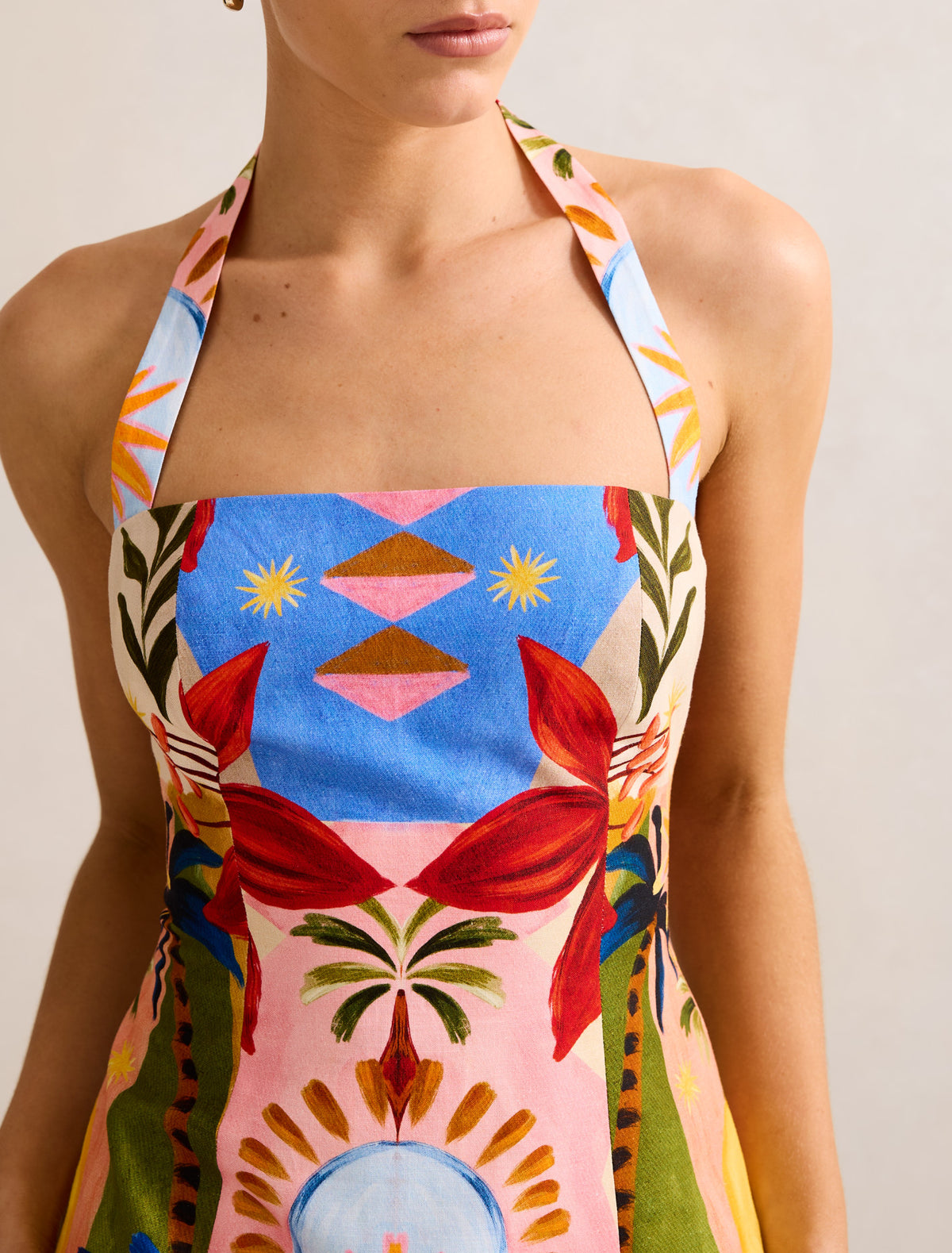 Keely Halter-Neck Linen Mini Dress Bright Havana