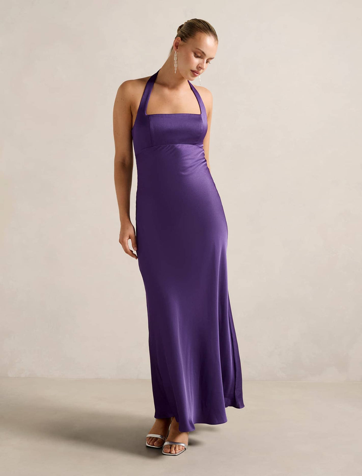 April Open-Back Satin Maxi Dress Royal Purple