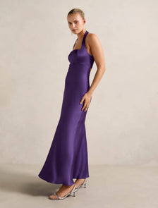 April Open-Back Satin Maxi Dress Royal Purple