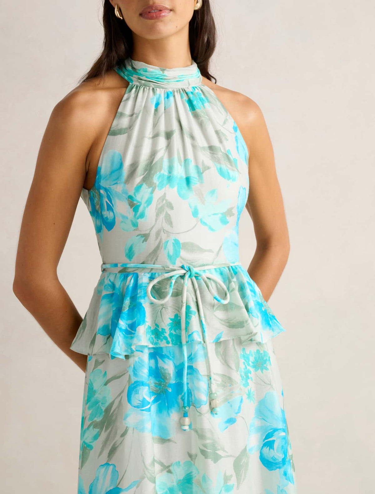 Serena Halter Peplum Maxi Dress Mint Lyell Floral