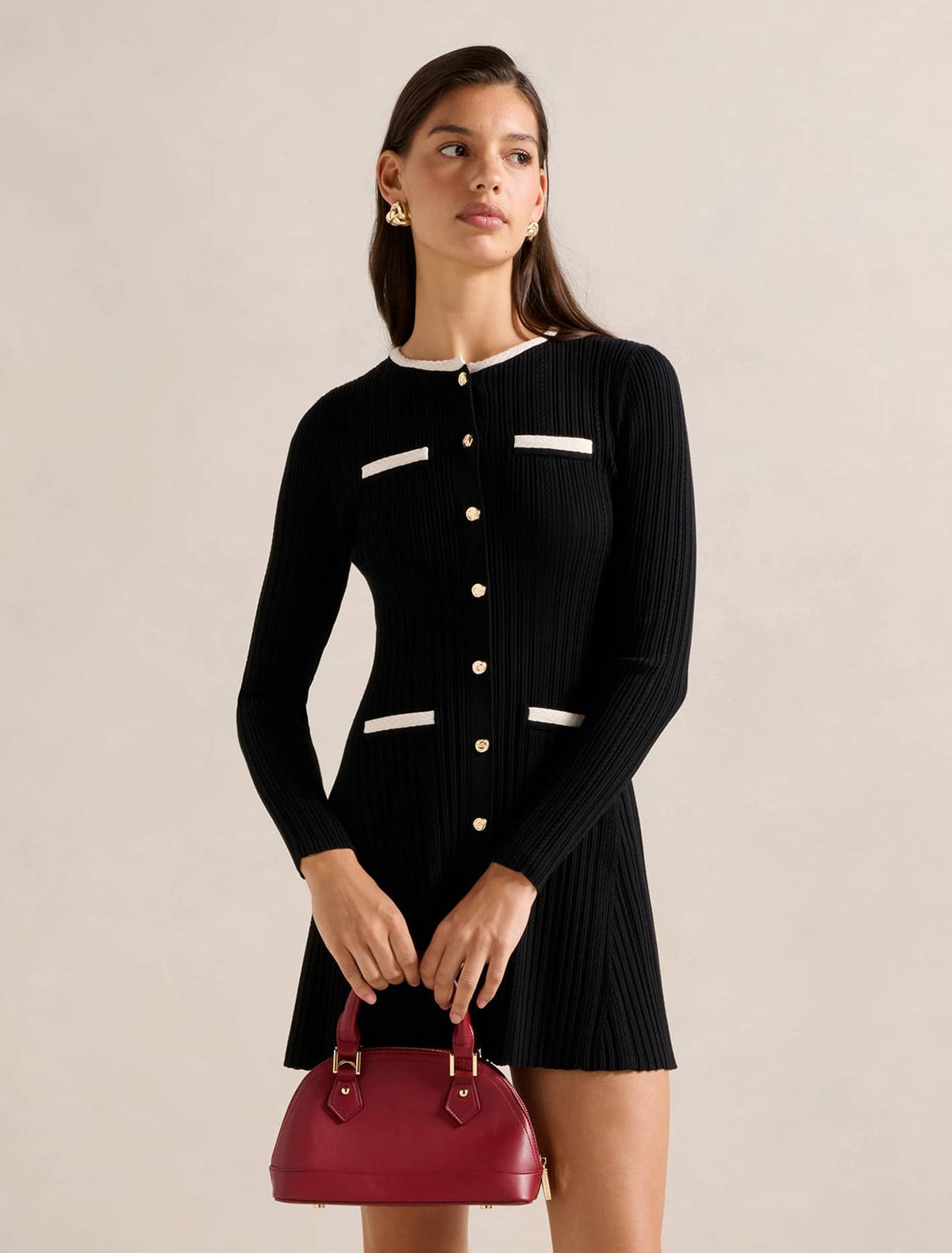 Brielle Fit and Flare Knit Mini Dress Black