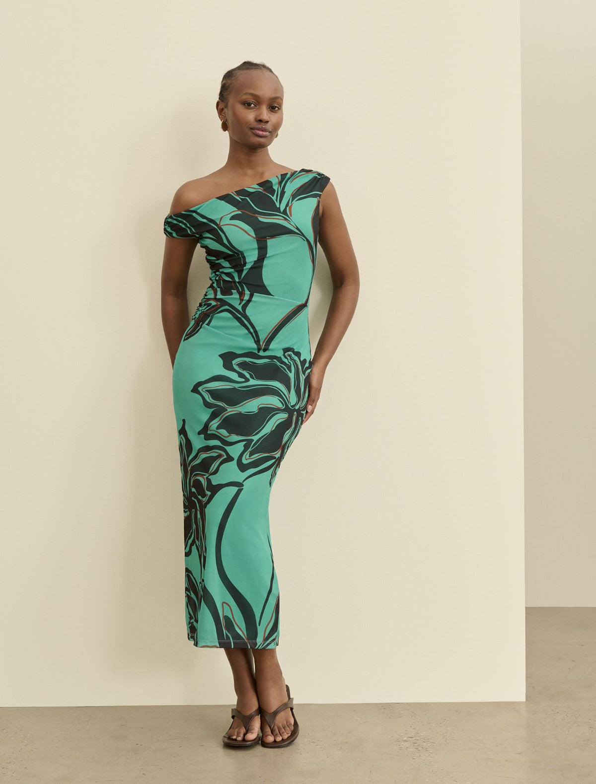 Gisella Tipped Mesh Midi Dress Mora Stencil