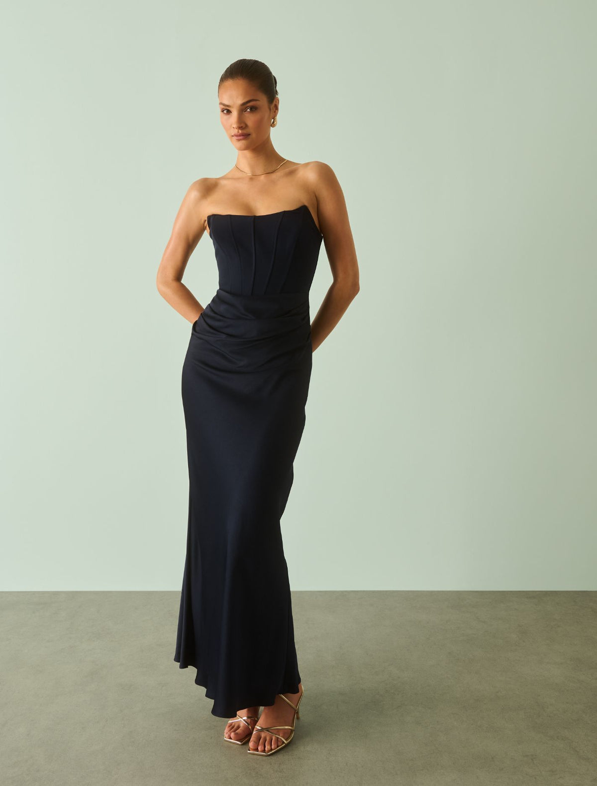 Isra Drape Strapless Maxi Dress Navy