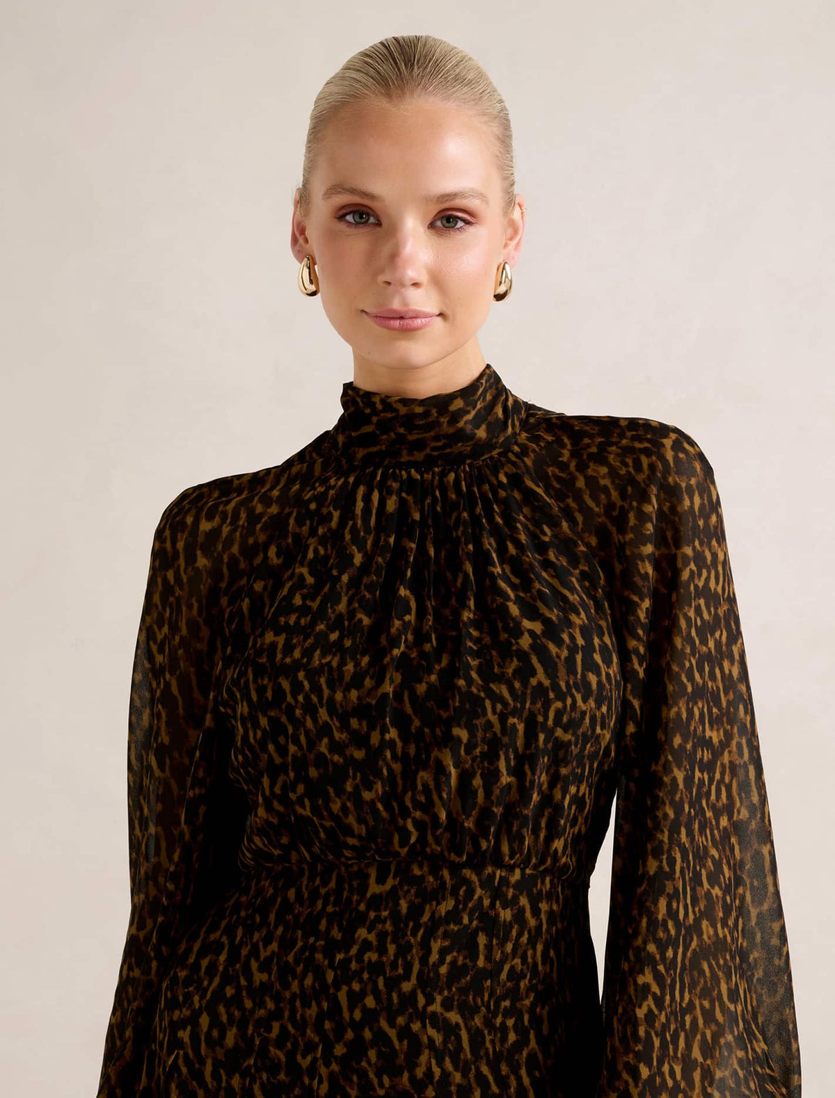 Janelle Printed Raglan Maxi Dress Tan Brushed Animal
