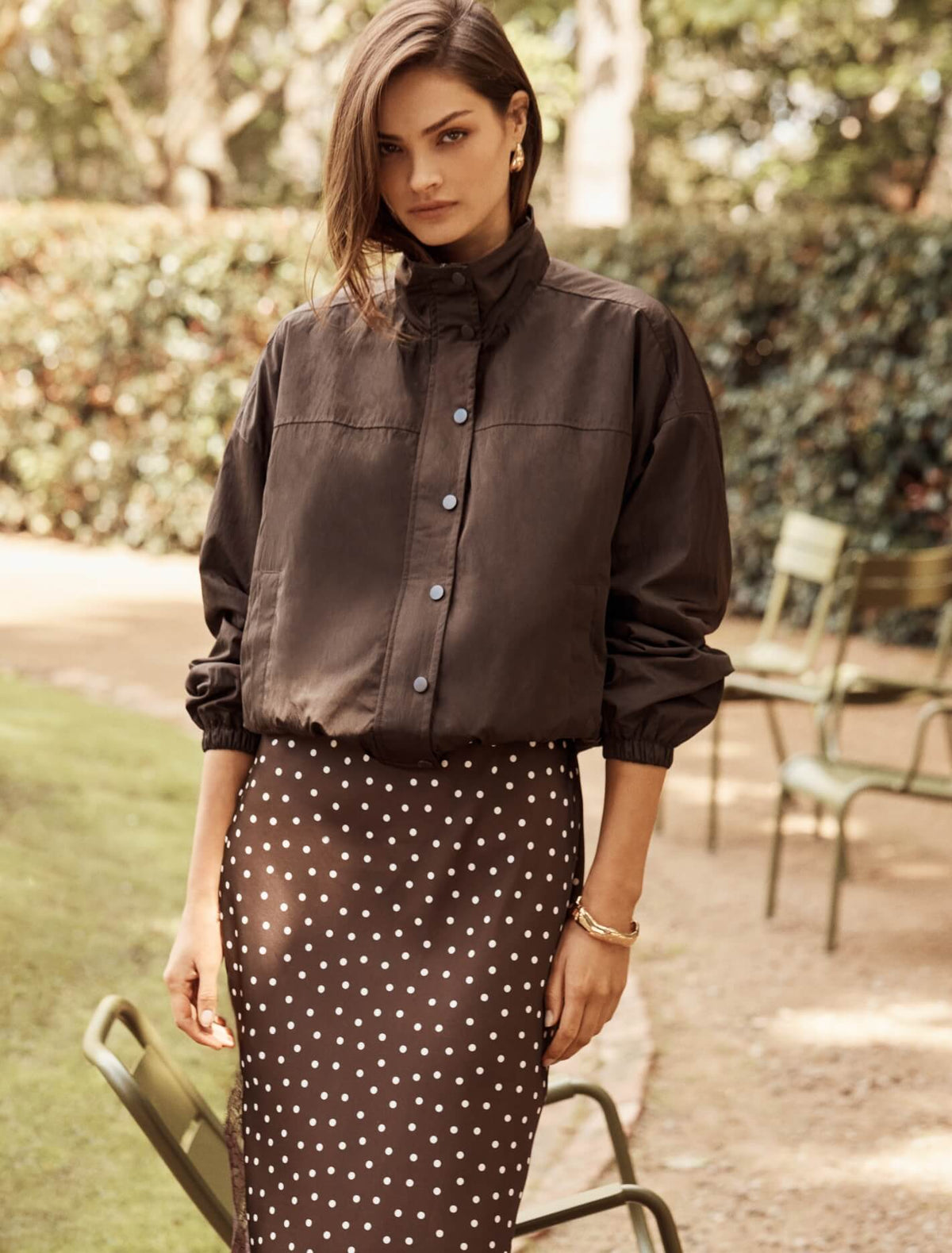 Eliza Funnel Neck Windbreaker Jacket Chocolate