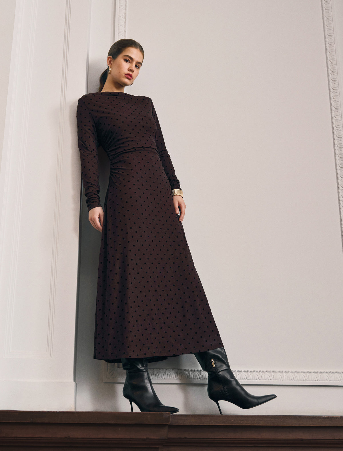 Bonnie Spot Mesh Midi Dress