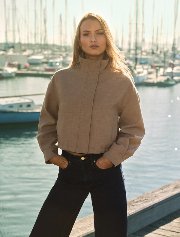 Maya Funnel Neck Jacket Neutral Set