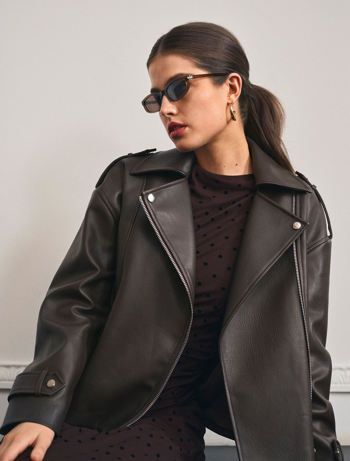 Brooklyn PU Belted Biker Jacket Chocolate