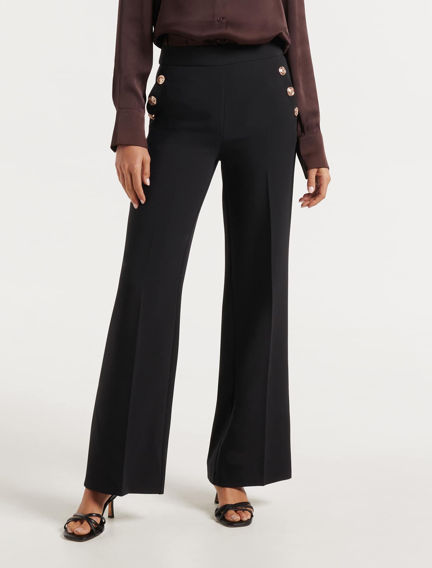 Megan Button Wide Leg Pants in Black Size 4 to 16 Women s Pants