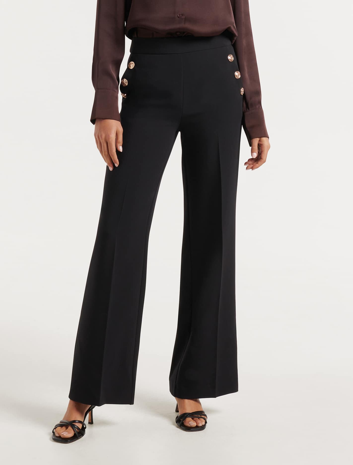 Forever New Women's Megan Button Wide Leg Pant in Black