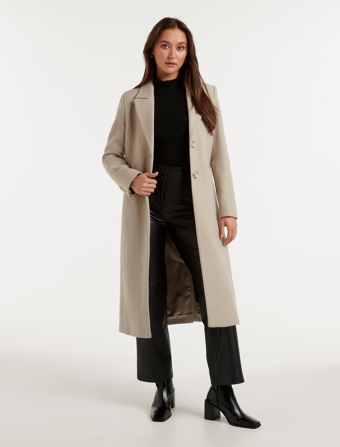 Forever New Women's Bernie Single-Breasted Longline Coat in Mink