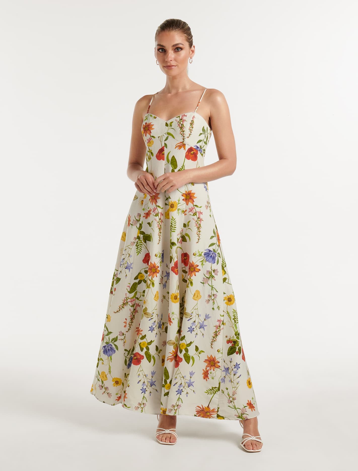 Vayda Strap Midi Sun Dress in White Floral Print Size 4 to 16 Women s Occasion Dresses