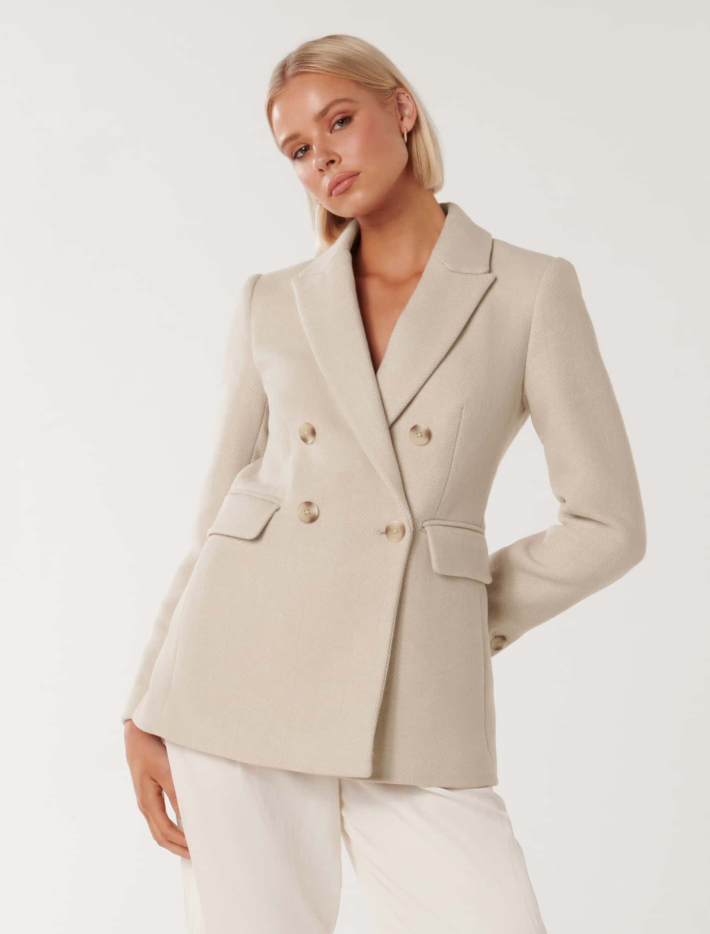 Forever New Women's Whitney Wool Blazer Jacket in Cream