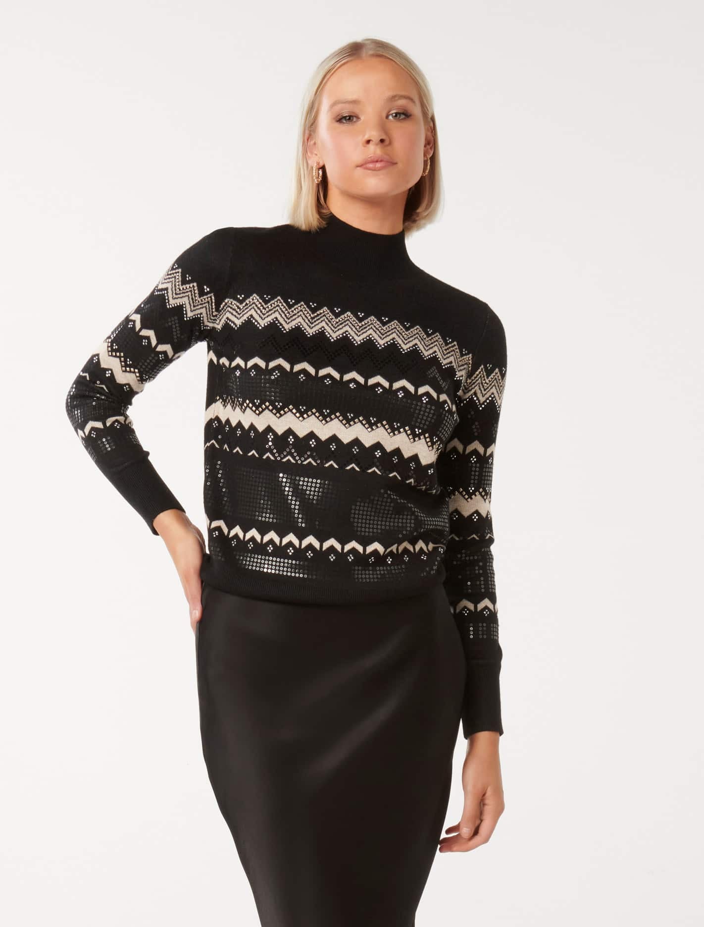 Forever New Women's Steph Embellished Jumper in Black